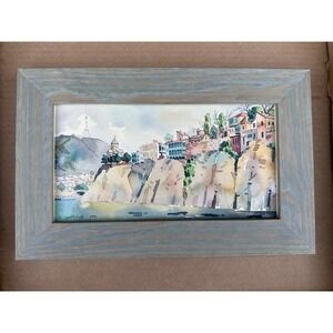Original Signed Omar Gumberidze Watercolor Impressionist Coastal 13x8 Framed '03